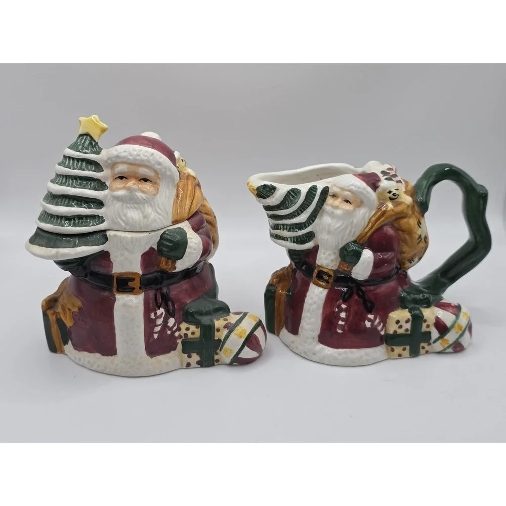 Hometrends Ceramic Santa Sugar and Creamer set Christmas Decorations